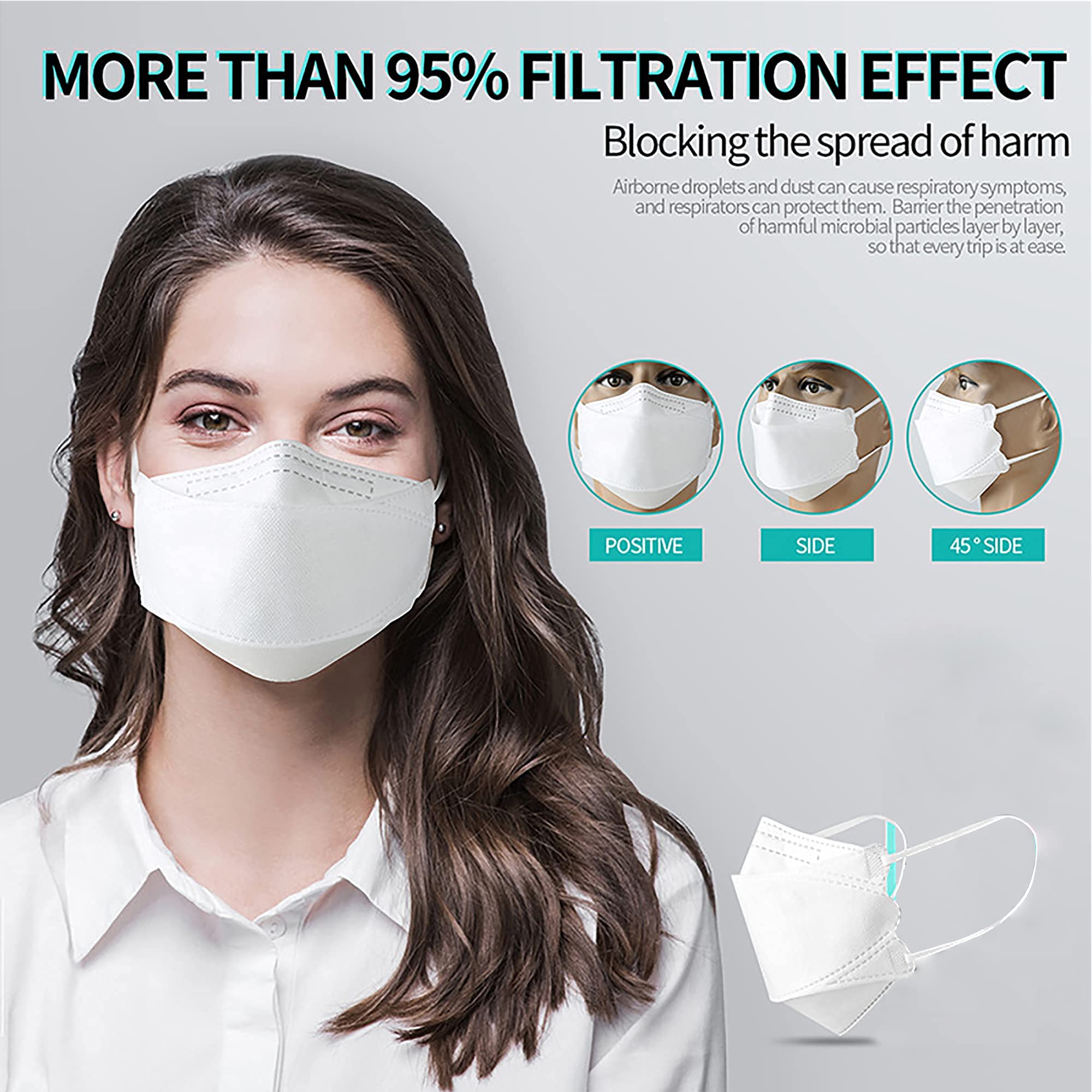 Wowobjects® 4 Layer High Filtration KF94 gives N95* Level protection Mask Korean Designed Mask for face Anti Pollution and protective Premium Face mask (for men and women) | White | Pack of 10 1