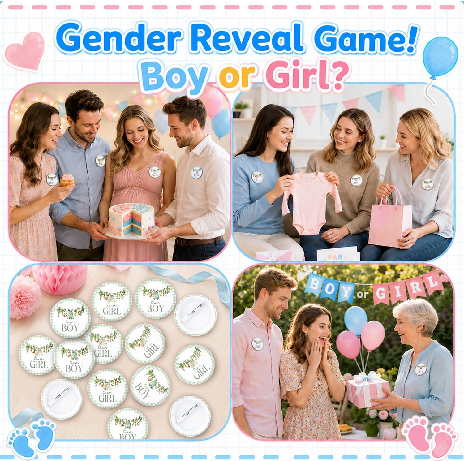 60-Piece Gender Reveal Themed Pin Set