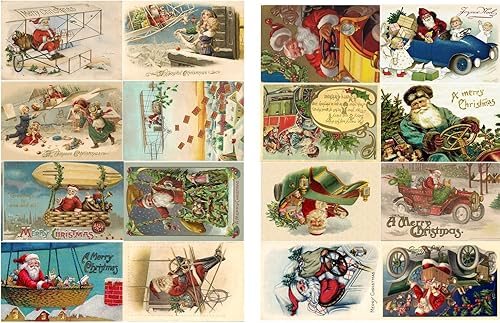 Decoupage - Paquete de papel (10 hojas A4  8 x 12 pulgadas) Vintage Christmas Santa Transport Gift FLONZ Vintage Ephemera