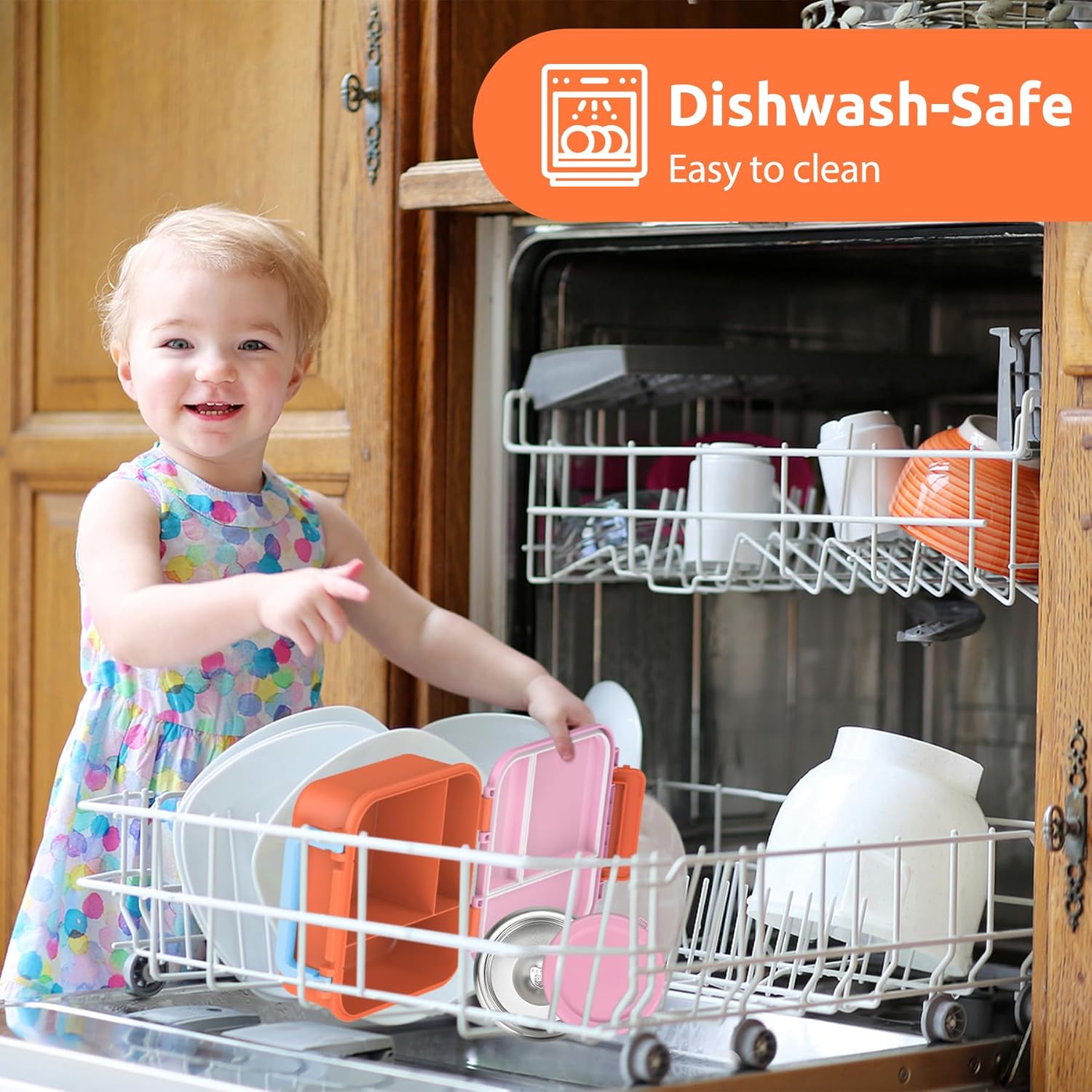 Bento Box for Kids with Soup Thermos(9oz)– Kid Bento Lunch Box with Leak Proof Insulated Food Jar, Hot & Cold Lunch Container Set for School Girls Boys, 4-Compartments, Pink/Orange - Image 5