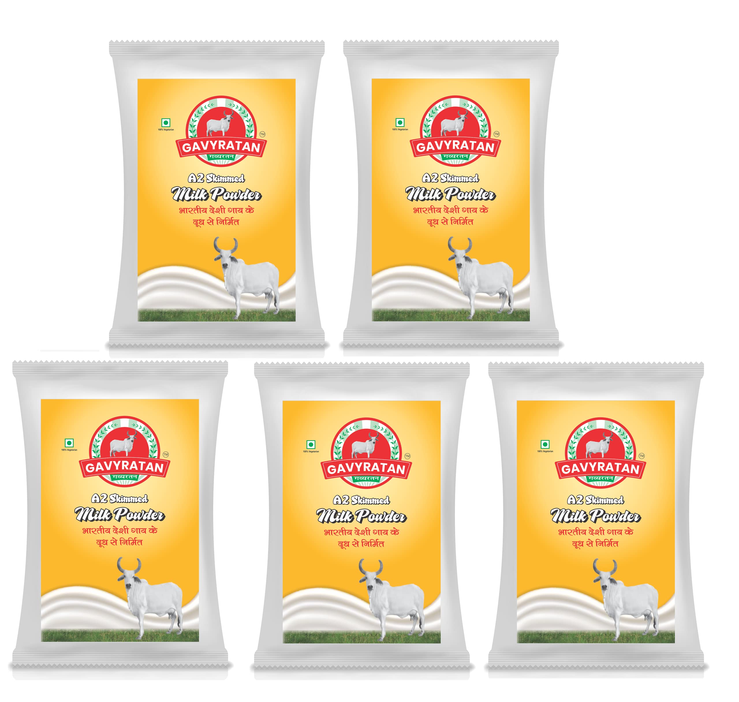 GAVYRATAN A2 Cow Skimmed Milk Powder 1kg | All Natural | 100% Pure | Boosts Liver Health Pack of 5
