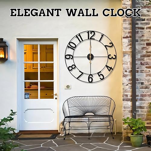 Miniatura 6 de Reloj de pared de metal grande de 30 pulgadas, funciona con pilas, estilo vintage, estilo granja, silencioso, sin tictac, con números arábigos para