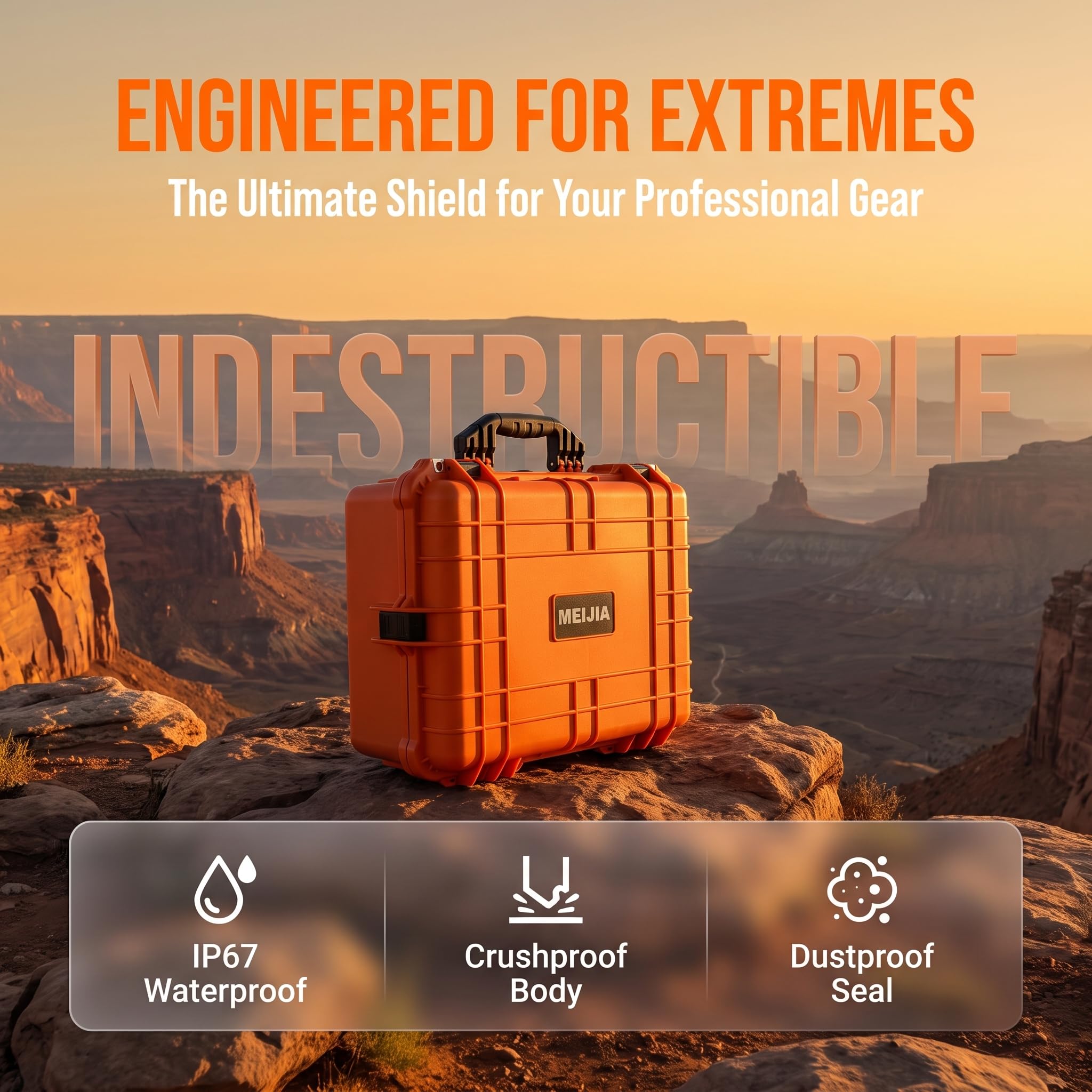MEIJIA Étui rigide étanche pour appareil photo avec mousse personnalisable, convient pour drones, appareil photo, objectif, Orange, 20.62"x16.85"x8.11", Étui rigide