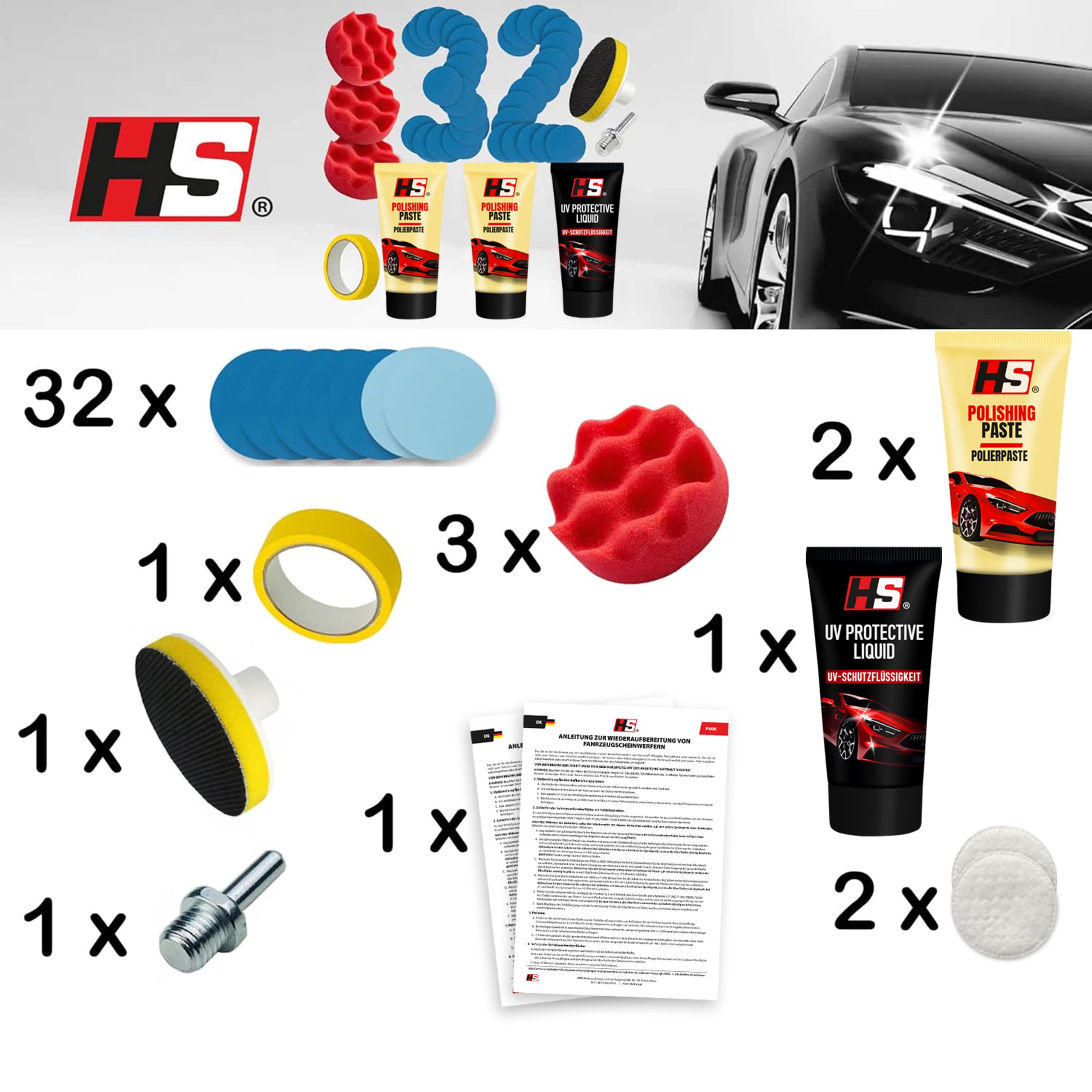Renovateur phare voiture - HS kit renovation phare voiture - Polish phare voiture - Kit polissage phare voiture - Kit nettoyage phare voiture