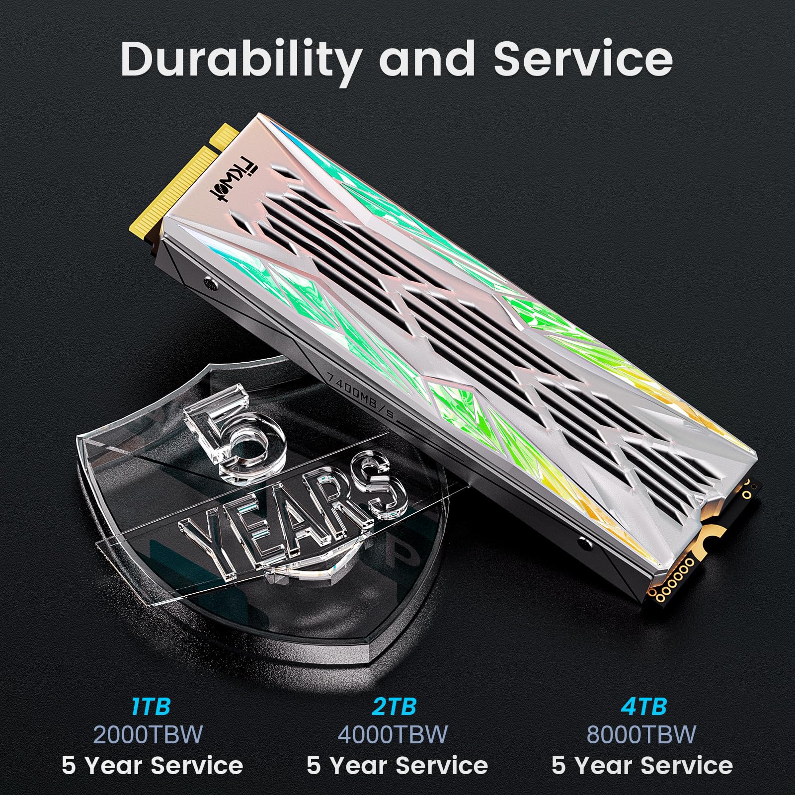 Fikwot FN990 NVMe SSD M.2 2280 PCIe Gen4x4 da 1 TB con dissipatore di calore RGB, fino a 7400 MB/s, 3D NAND TLC, unità a stato solido da gioco interna per PS5 e desktop