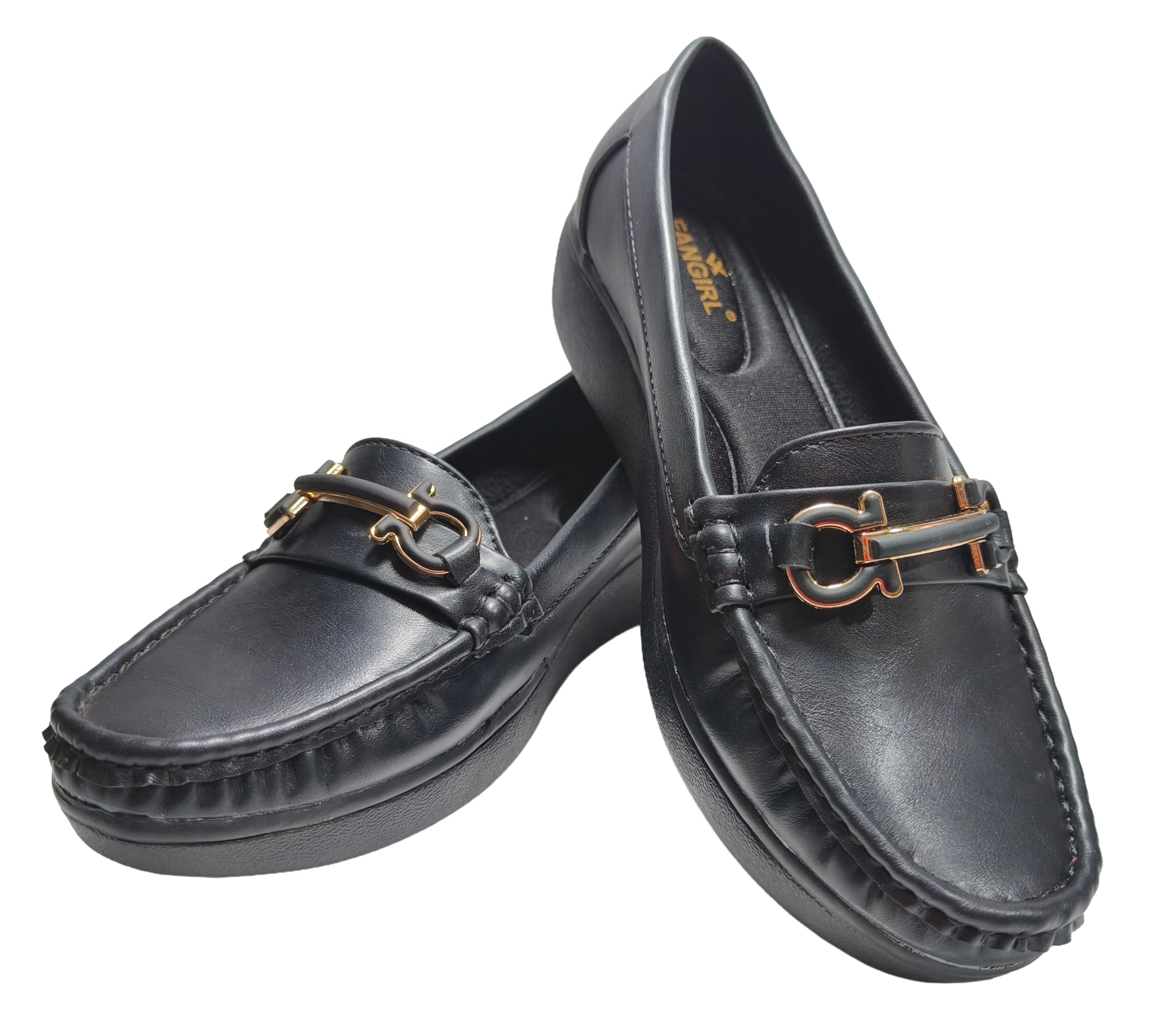 mayo comfit Ladies Classic Leather Loafers with Metal Buckle Detail, Black, Slip-on Comfort Moccasin Style, Casual Dress Shoes-picture-23