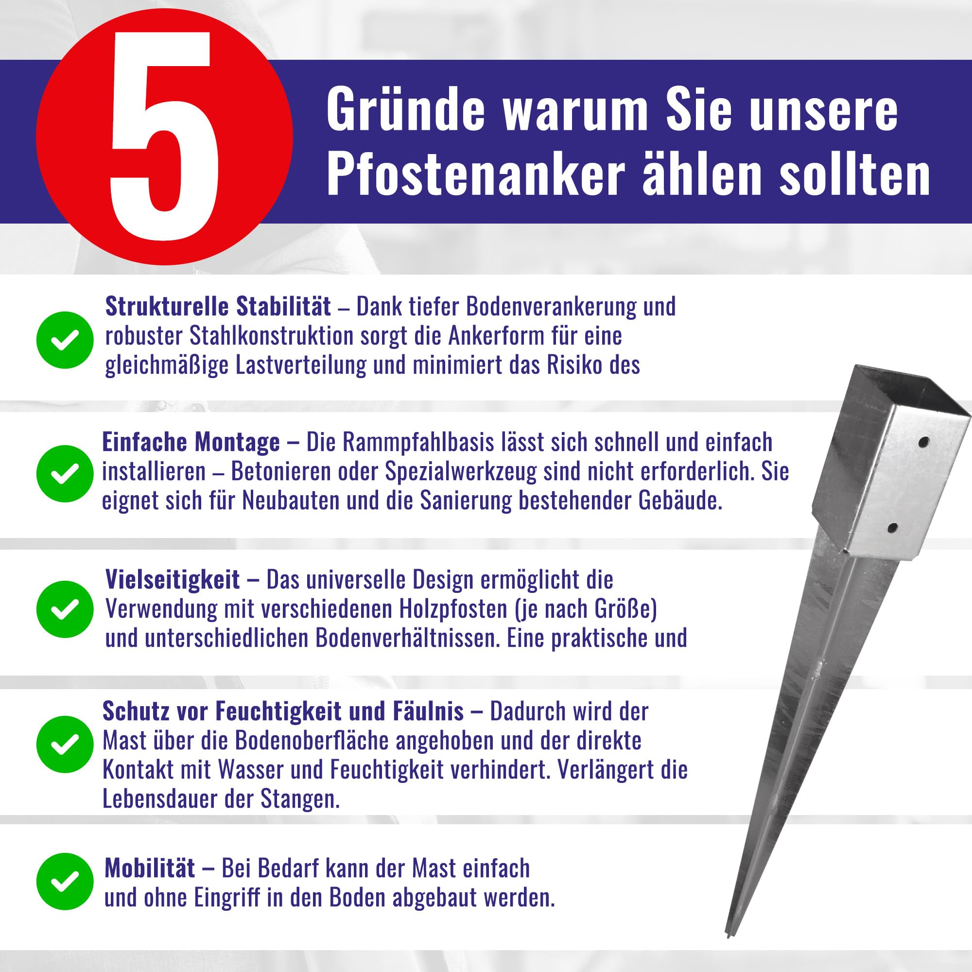 Chle-Mar – 2x Pfostenträger Einschlaghülse 60x750 mm | Stabile Bodenhülse für Holzpfosten aus Metall 3 mm | Einschlagbodenhülse/Bodenanker/Pfostenanker für Zaun, Pergola & Konstruktionen