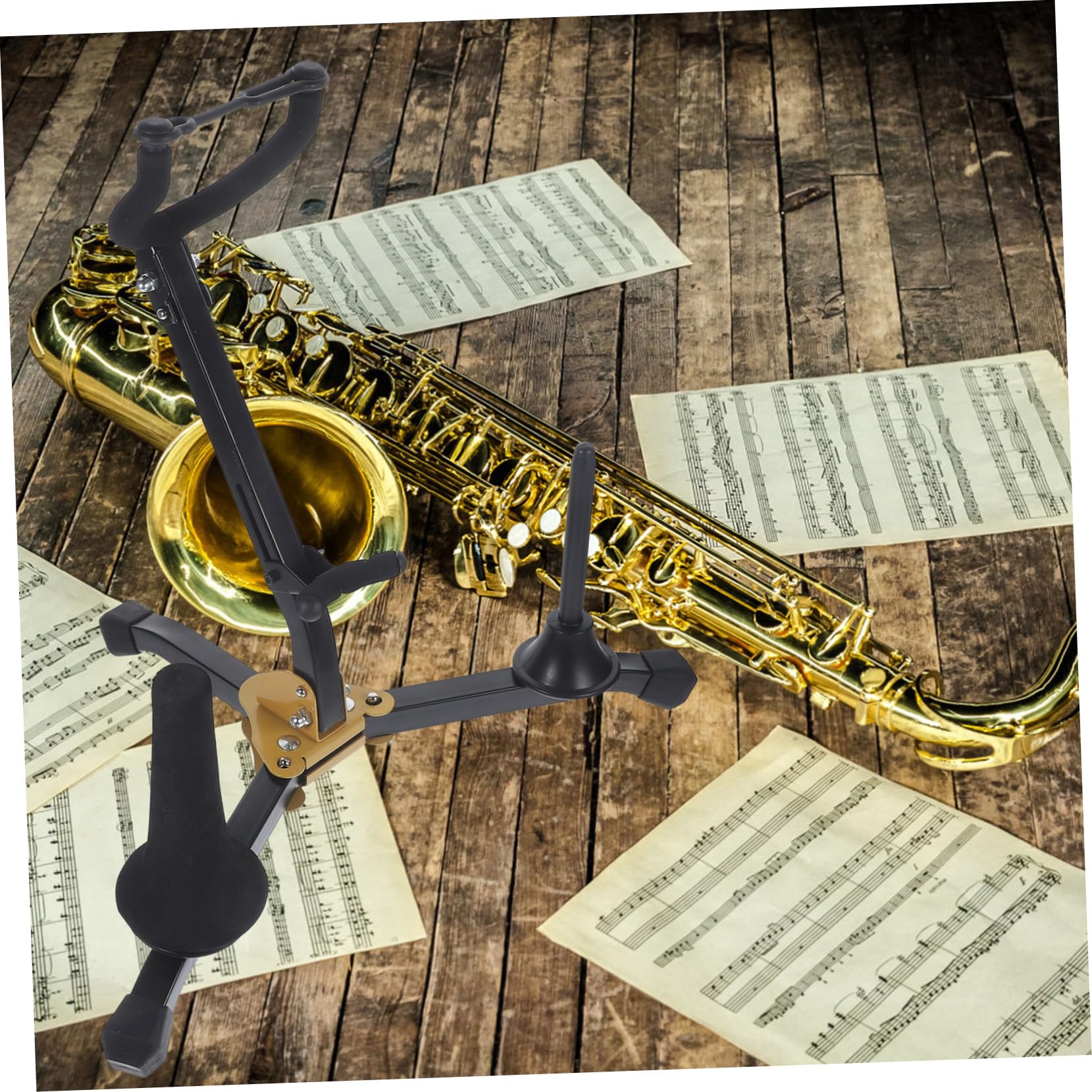 Yardwe Supporto per Sax Contralto Pieghevole, Porta Sassofono Nero | Ferro, Schiuma e Abs, Uso su Tavolo, Adatto a Saxofono e Clarinetto, Leggero e Portatile
