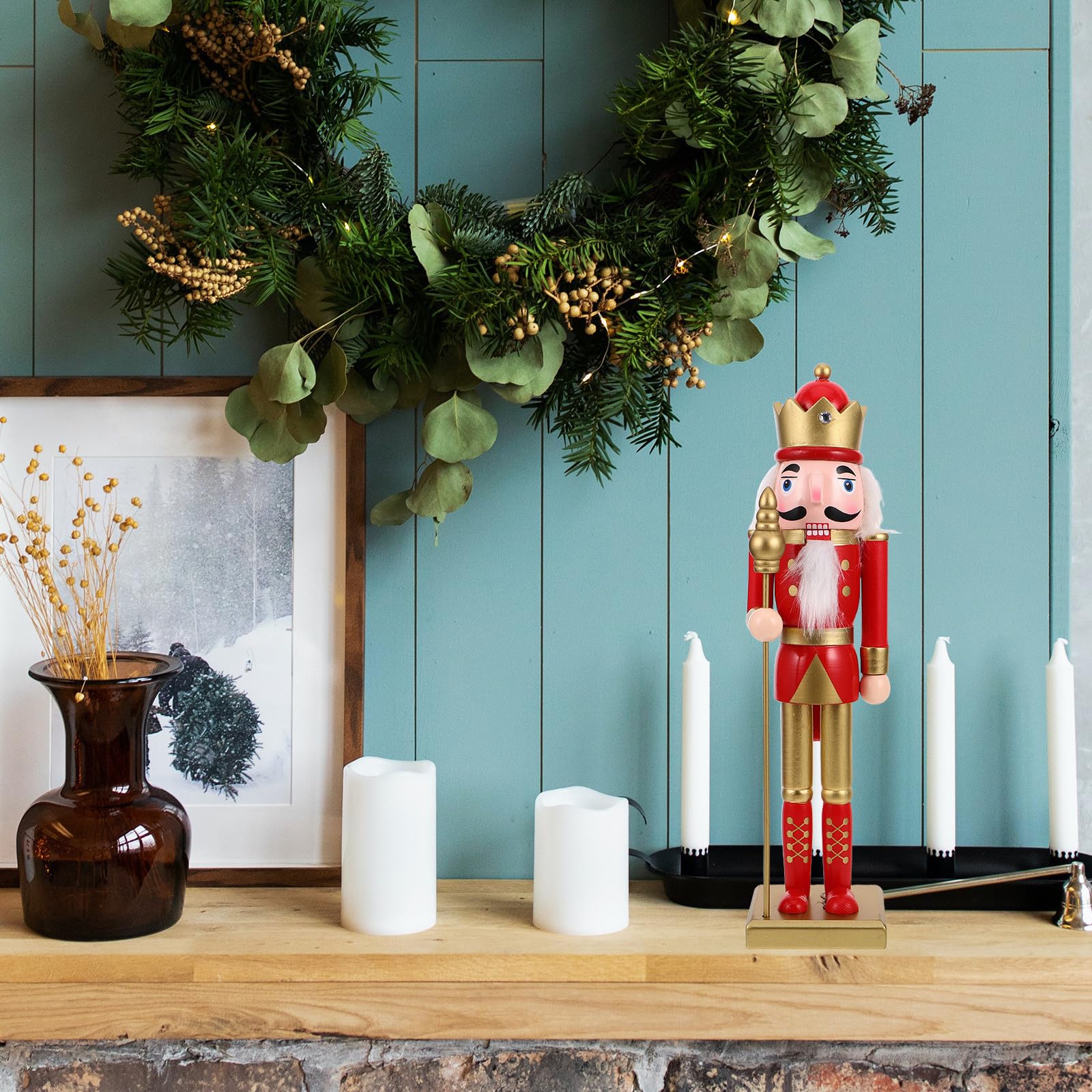 minkissy 2 Stück Nussknackerfigur, 38cm, Rote Weihnachtsdekoration