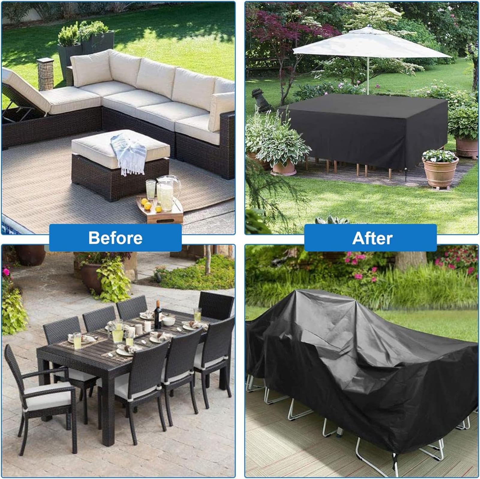 Funda Mesa Jardin, 310x220x90cm Funda Protectora para Muebles, Extral Grande Funda Muebles Exterior, Cubre Muebles Exterior Impermeable, 600D Oxford, Anti-UV, Guardapolvo - Varios tamaños