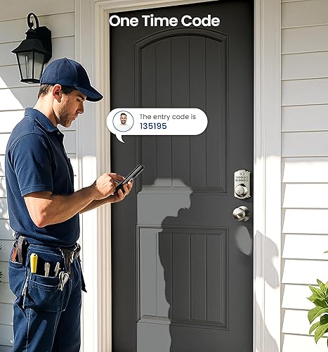 Vista 24 de Veise Cerradura de puerta de entrada sin llave con 2 perillas, cerrojo electrónico retroiluminado con asa, bloqueo automático, códigos únicos, Negro