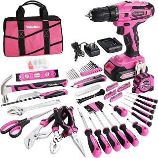 Home Tool Kit with Drill, 238-Pieces Pink Tool Set with 20V Cordless Lithium-ion Drill, Power Tool Set with Wide Mouth Open Storage Bag, Basic Drill Sets Combo Kit for DIY and Daily Repair