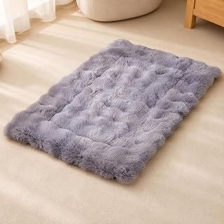 Gray Pet Bed Mat for Large Dogs Cats, Thick Soft Crate Pad Indoor Use, Faux Fur Pet Mat with Warm Plush Surface, Washable Dog Crate Pad for Cages, Floors, Sofas and Indoor Rest Areas(S:15.7” * 19.6”)