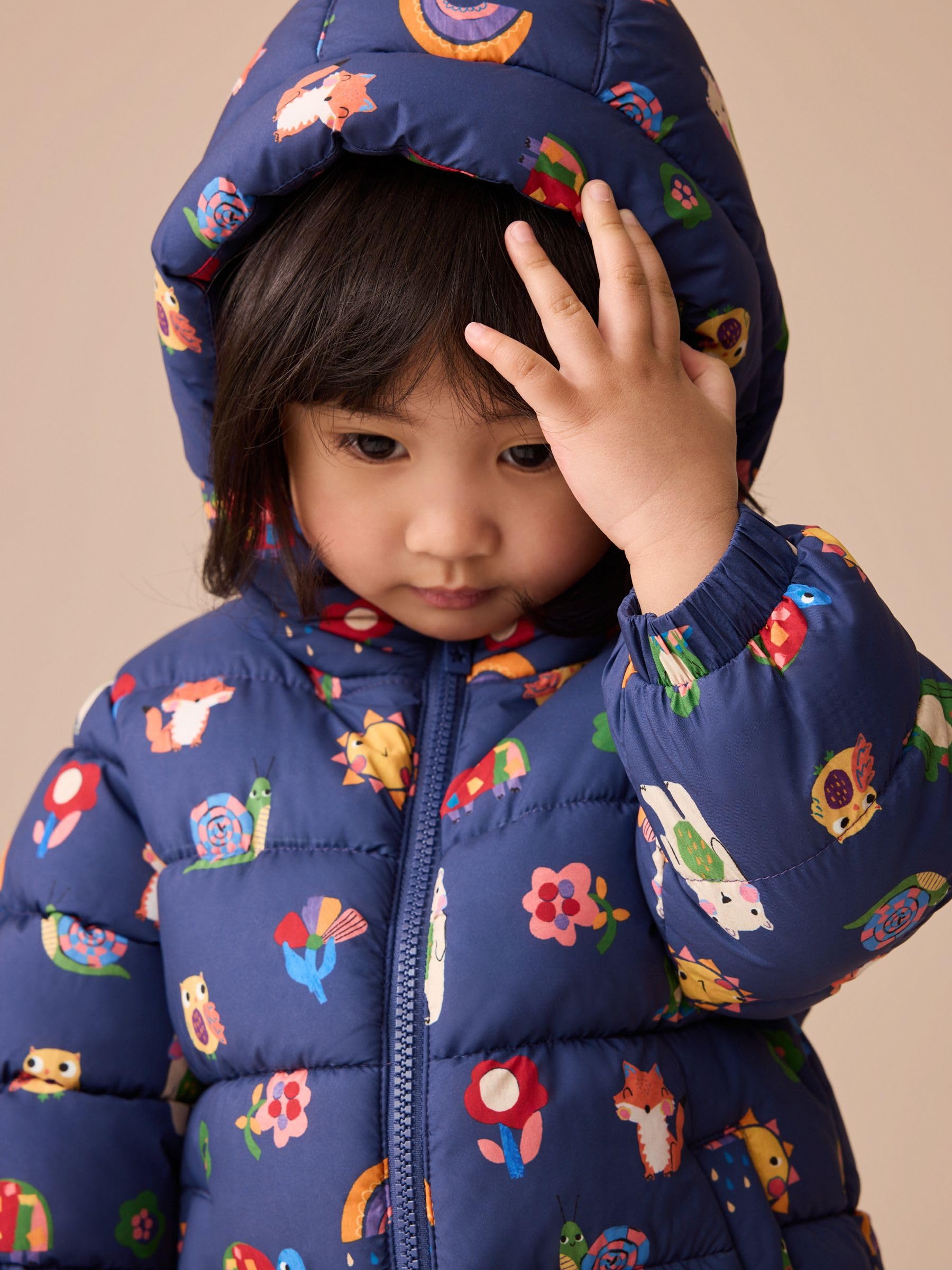 NEXT Ragazza Cappotto impermeabile imbottito con fodera in pile e cappuccio | Bambino, Standard, Zipper, Lavabile in lavatrice
