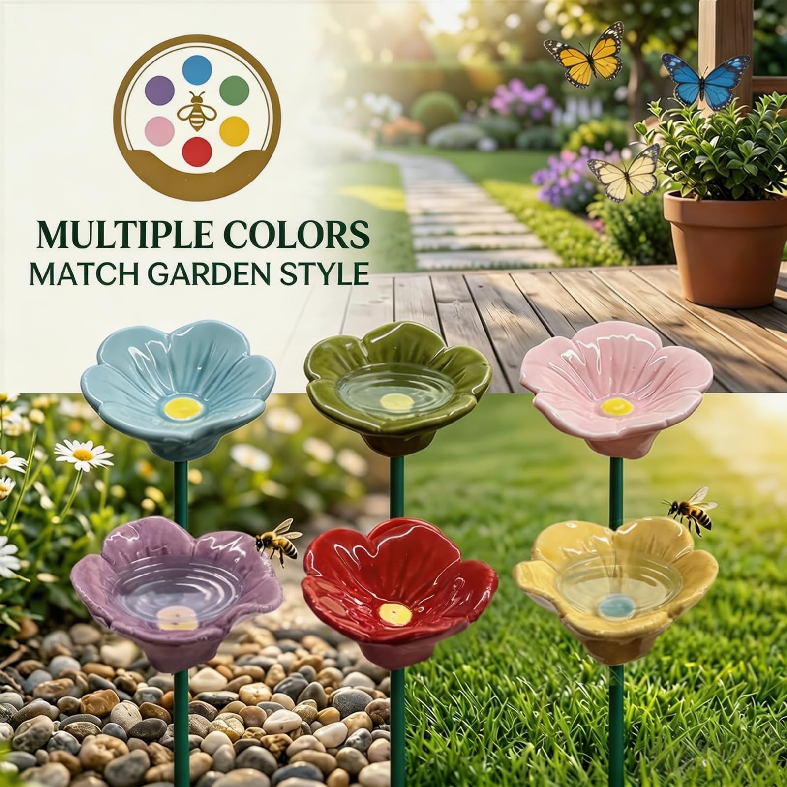 Genérico BJuego de seis piezas ebedor de agua de abeja, Estación de Agua para Insectos en Forma de Flor, Bebederos de Abejas para Jardín, ,Adecuado para insectos y mariposas