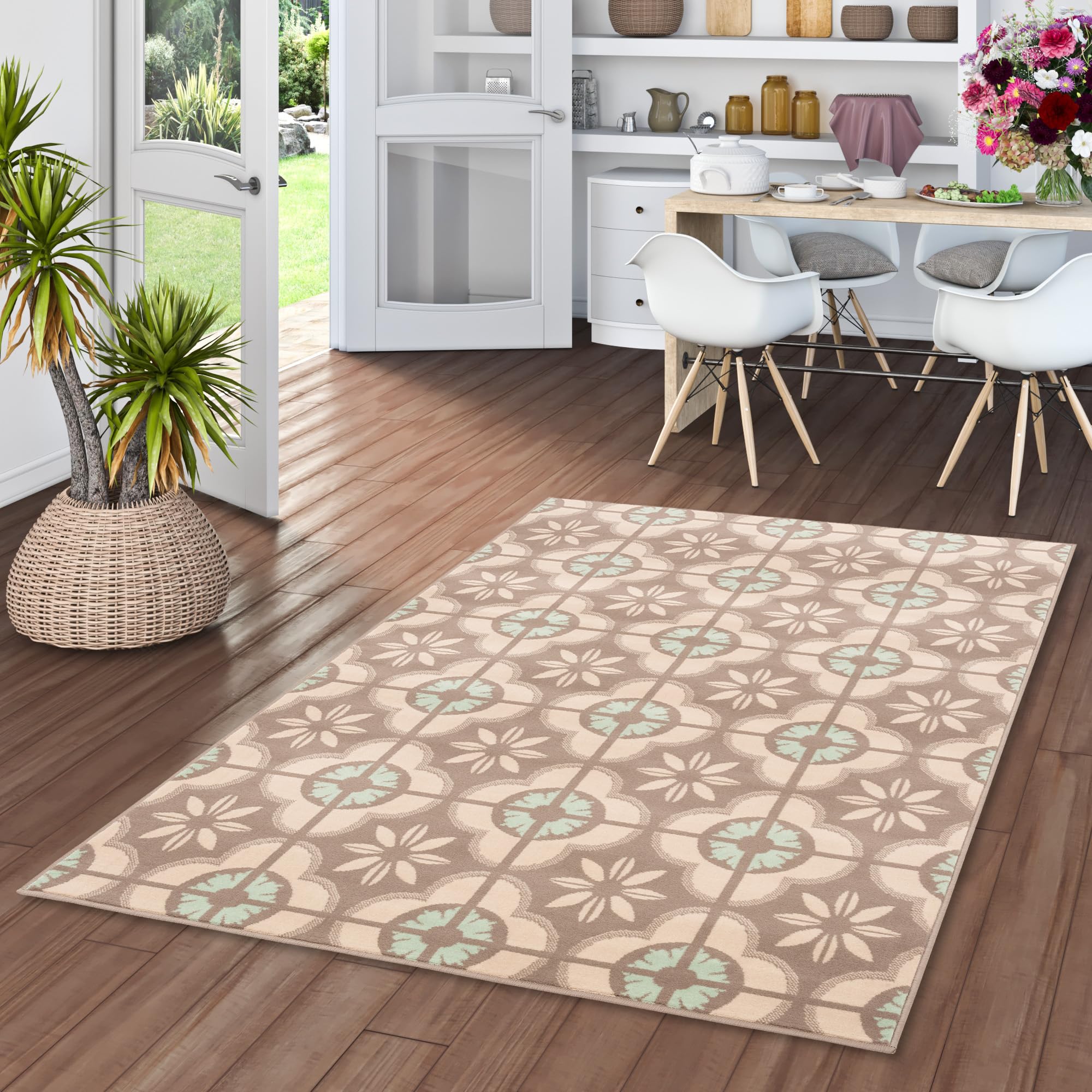 Pergamon Samba - Tapis de Designer Moderne - Optique des tuiles - Beige - 5 Tailles