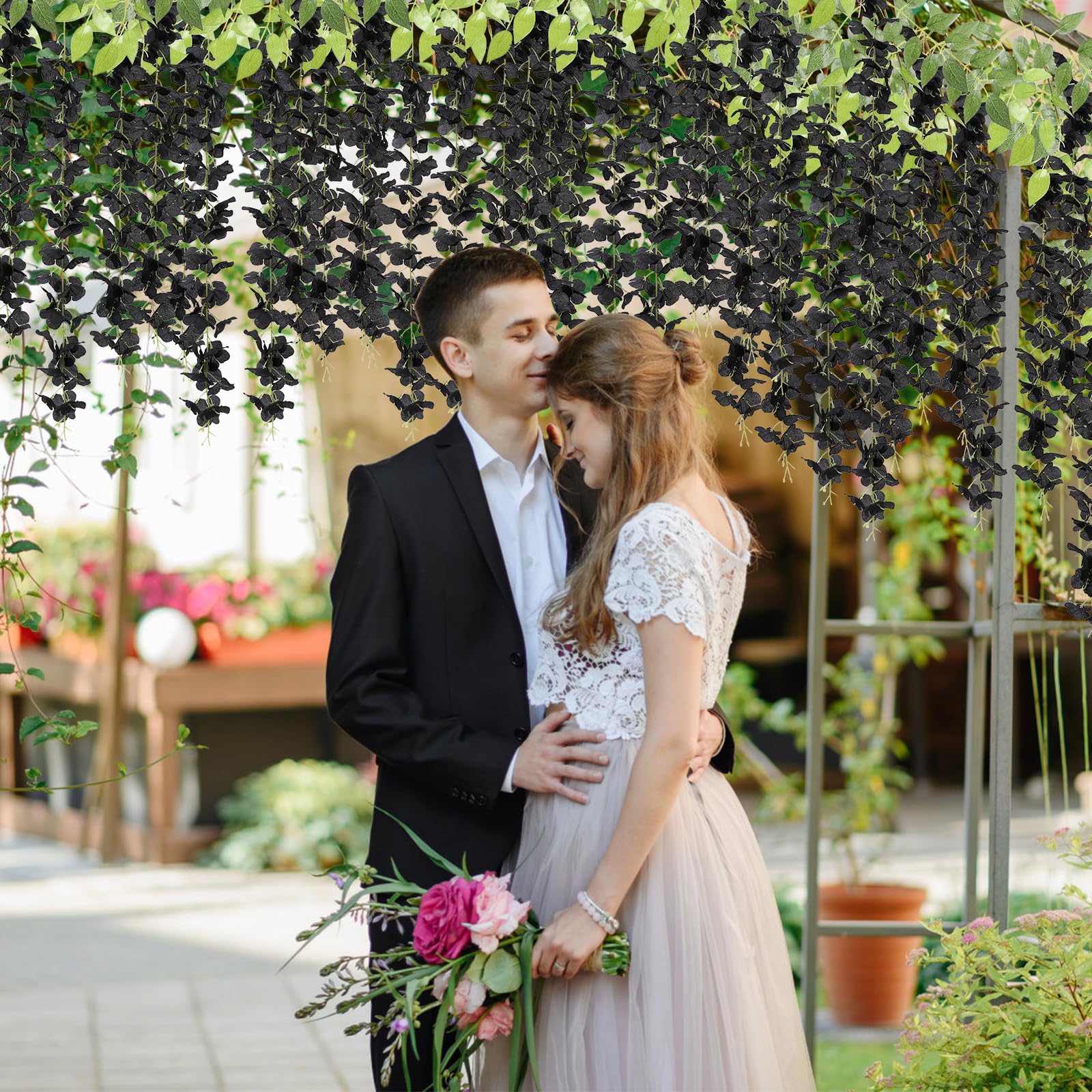 U'Artlines Künstliche Glyzinien-Ranken (2,20 m Gesamtlänge), Rattan-Girlande, zum Aufhängen, Seidenblumen, für Zuhause, Party, Hochzeit, Dekoration, 24 Stück, Schwarz