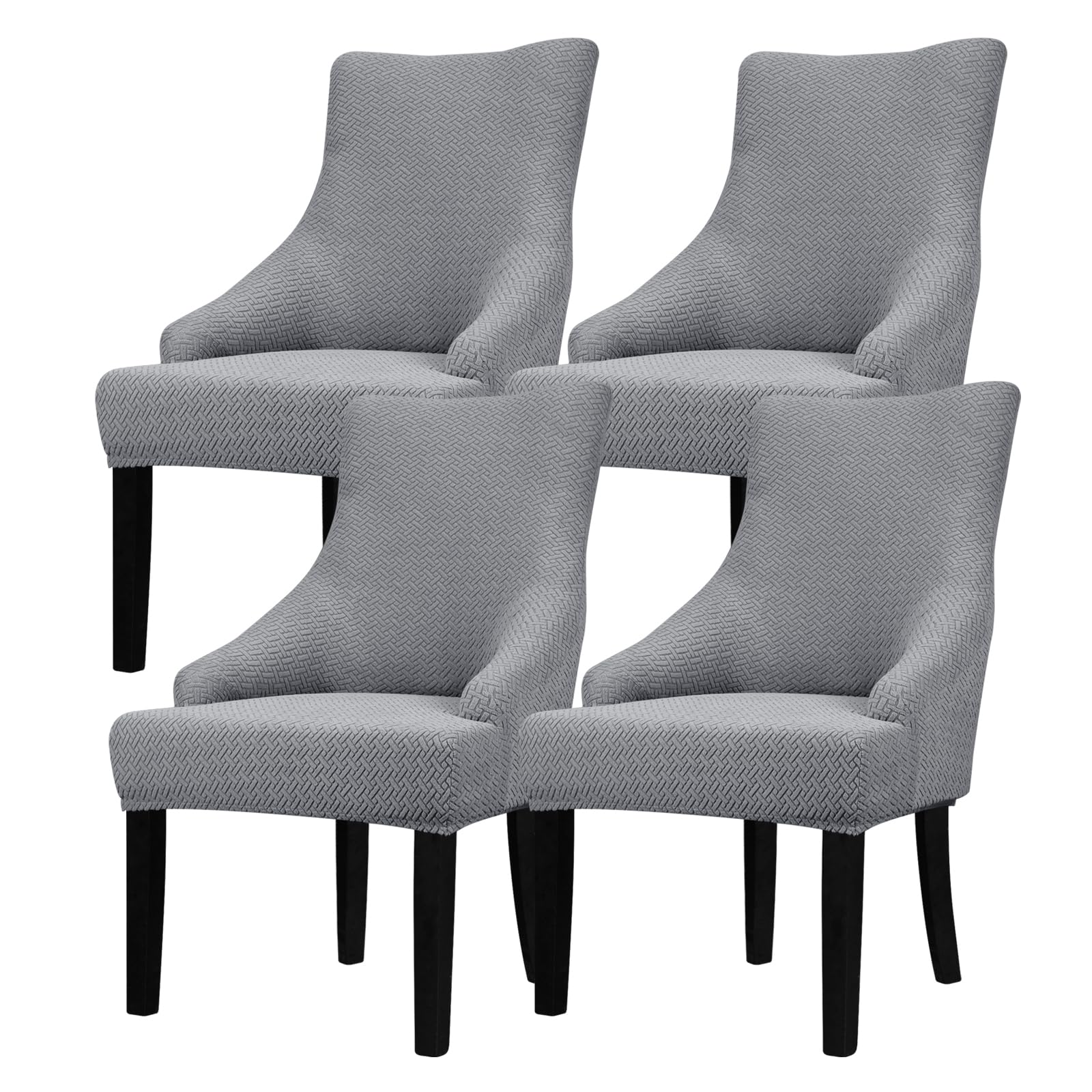 Leorate Hight Scoop Back Chair Covers - Stretch Jacquard Wingback Armchair Slipcovers Recliner Chair cover Furniture Protector for Home Decor - Lightgrey 4 Pieces