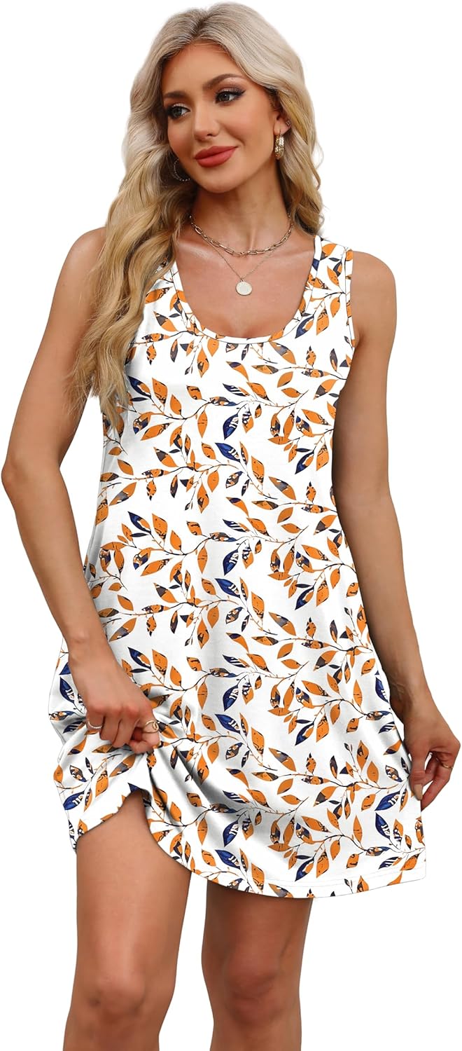 WEESO Womens Summer Dresses Loose U Neck Sleeveless Sundresses Dress with Pockets - Image 2