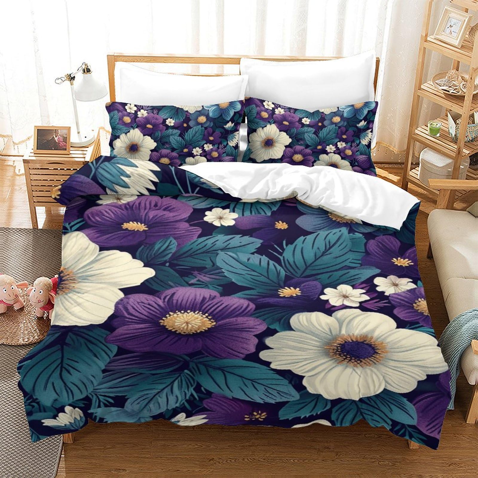 Parure de lit motif roses 3D en microfibre premium pour lit simple