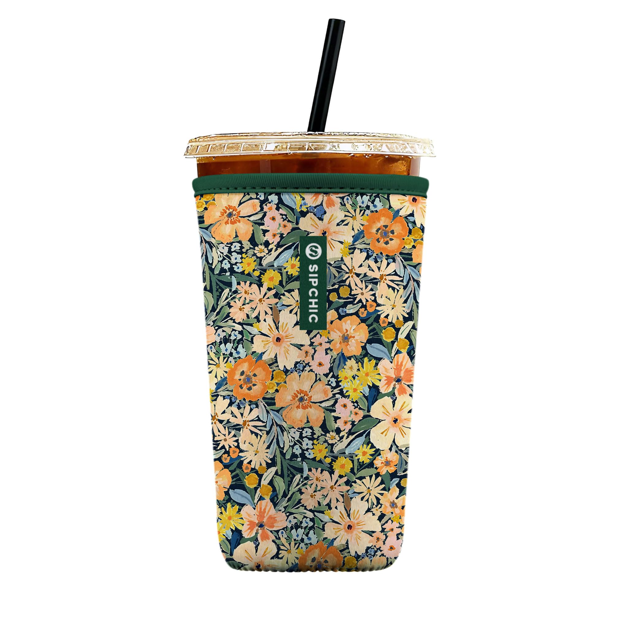 Iced Coffee Sleeve – Neoprene Reusable Cup Sleeves for Drinks, Insulated Drink Sleeves to Keep Hands Dry &amp; Drinks Cold, Stylish &amp; Durable Coffee Sleeves (Rustic Daisy, Large: 30-32oz)