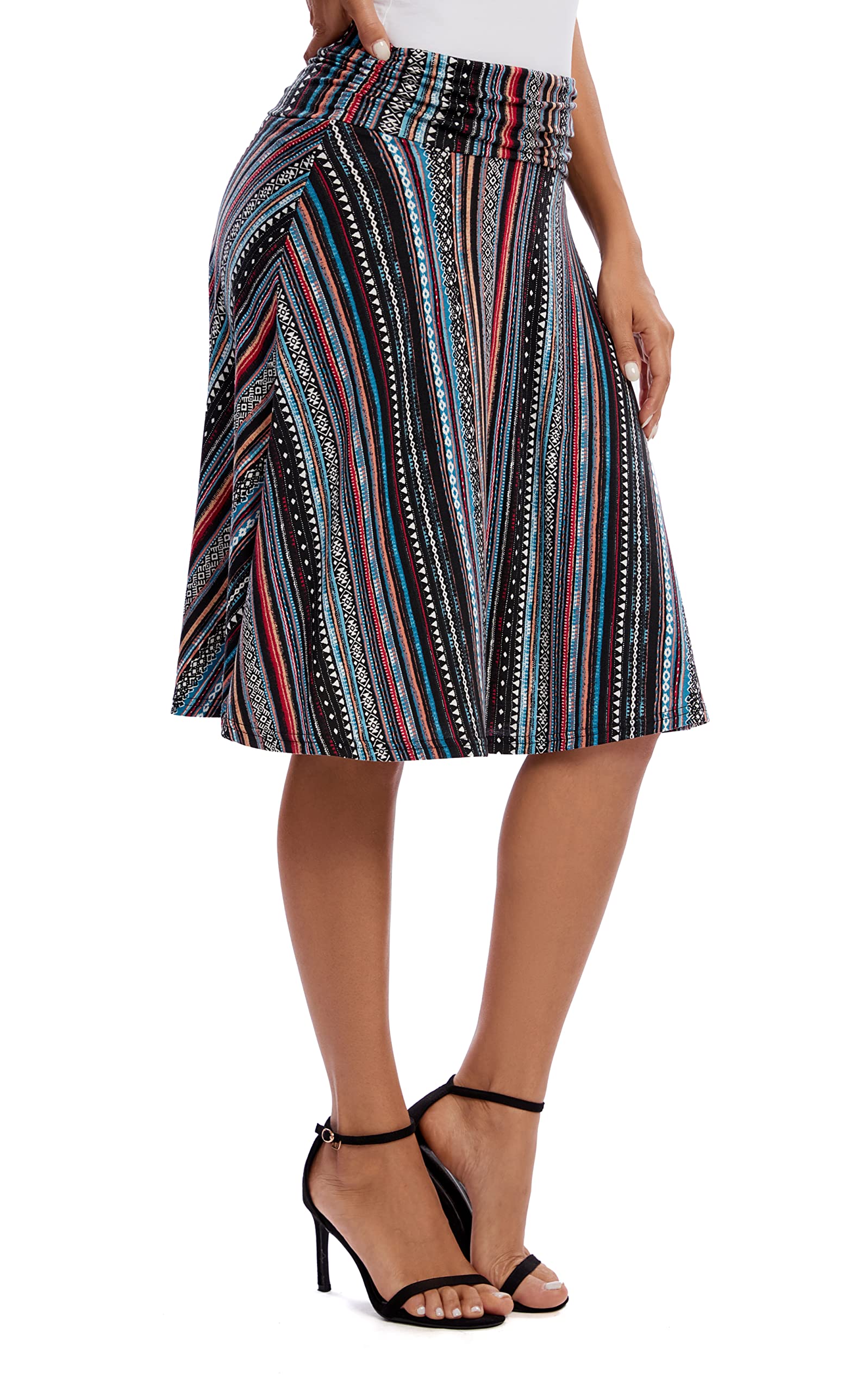 Urban CoCo Jupe évasée froncée en jersey taille haute, longueur genou pour femme, Taille L