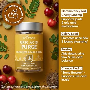Eu Natural Purge Uric Acid Flush with Tart Cherry & Celery Seed, 60 Caps
