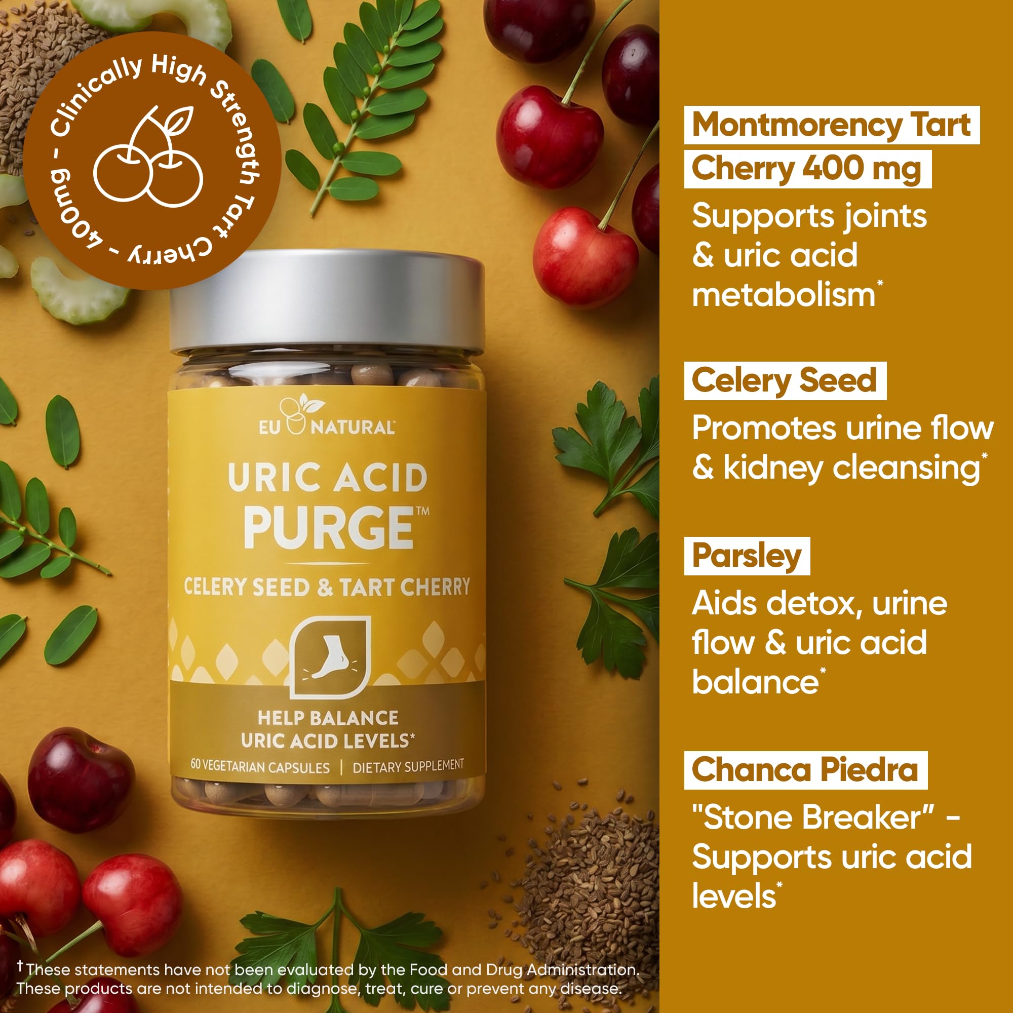 Eu Natural Purge Uric Acid Flush with Tart Cherry & Celery Seed, 60 Caps — Amazon image 3