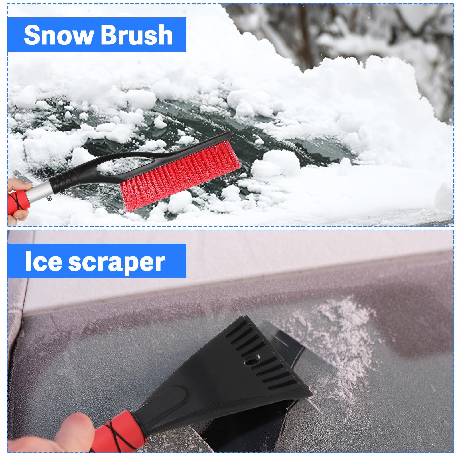 Housoutil 5 Pezzi Raschietto per Ghiaccio e Spazzola per Neve per Parabrezza Auto e Camion con Manico Ergonomico in Alluminio Leggero per Rimozione Ghiaccio e Neve in Inverno