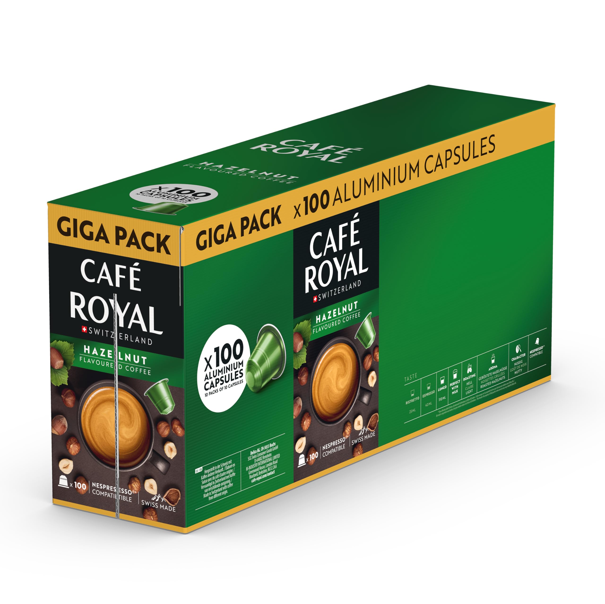 Café Royal Hazelnut – 100 Nespresso® Compatible Capsules, 100% Arabica, Rainforest Alliance, Flavoured Coffee