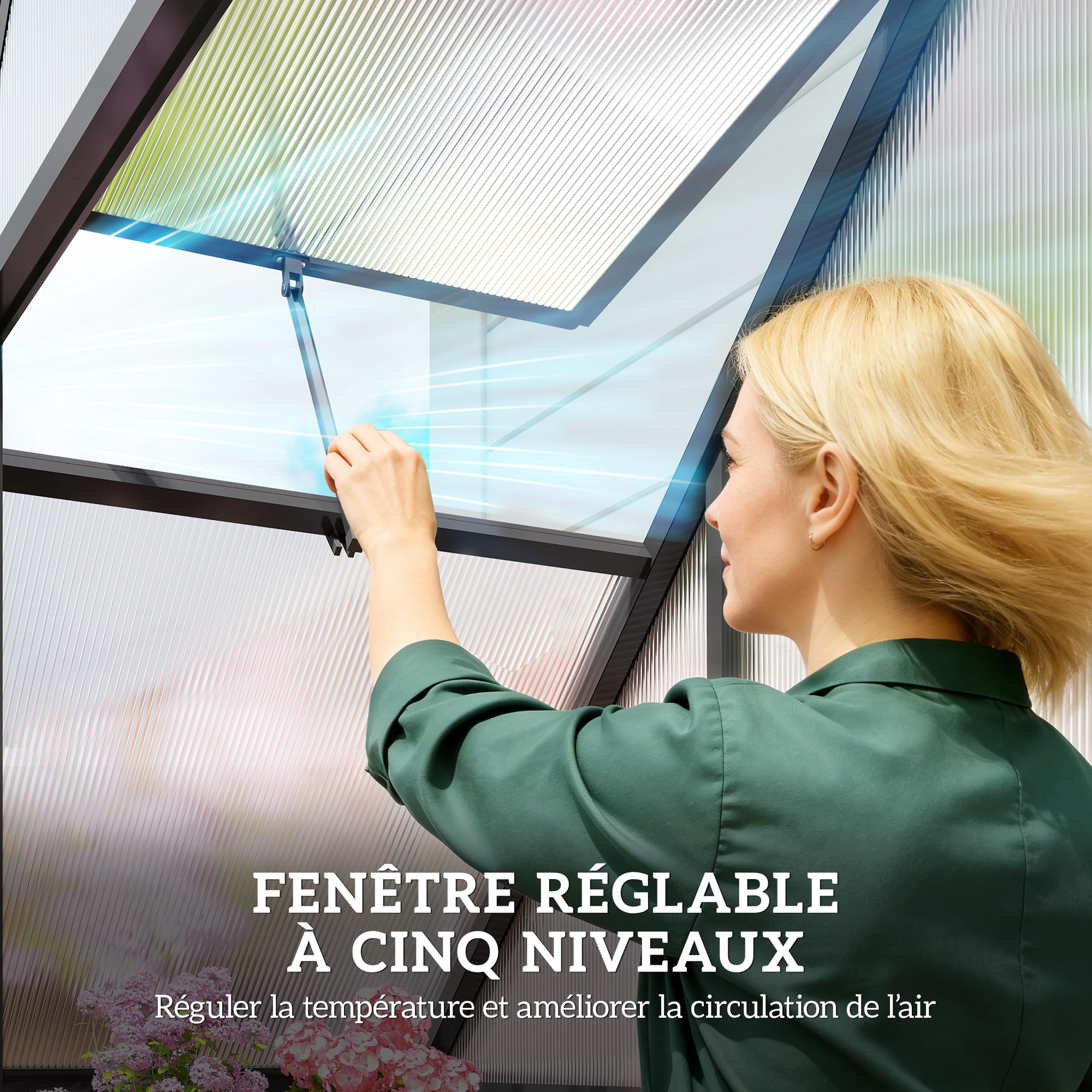 Outsunny Gewächshaus aus Aluminium und Polycarbonat, Gewächshaus mit verstellbarem Fenster und Flügeltür, wetterfestes Außenhaus für Pflanzen, Blumen, Gemüsegarten und Setzlinge, transparent