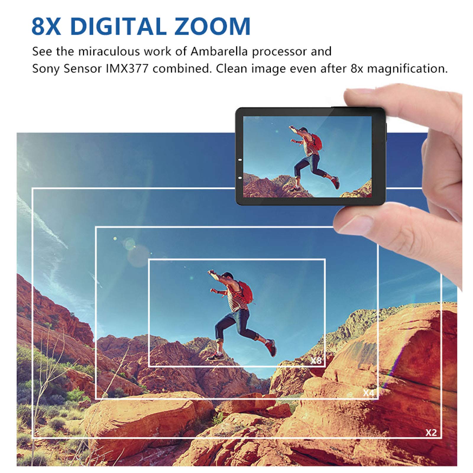 HD Fotocamere Digitali con Zoom 8x, 4K 2.0" Schermo 12MP Macchina Fotografica Subacquea 30M Videocamera Impermeabile Action Camera, Telecomando Senza Fili,Rosa