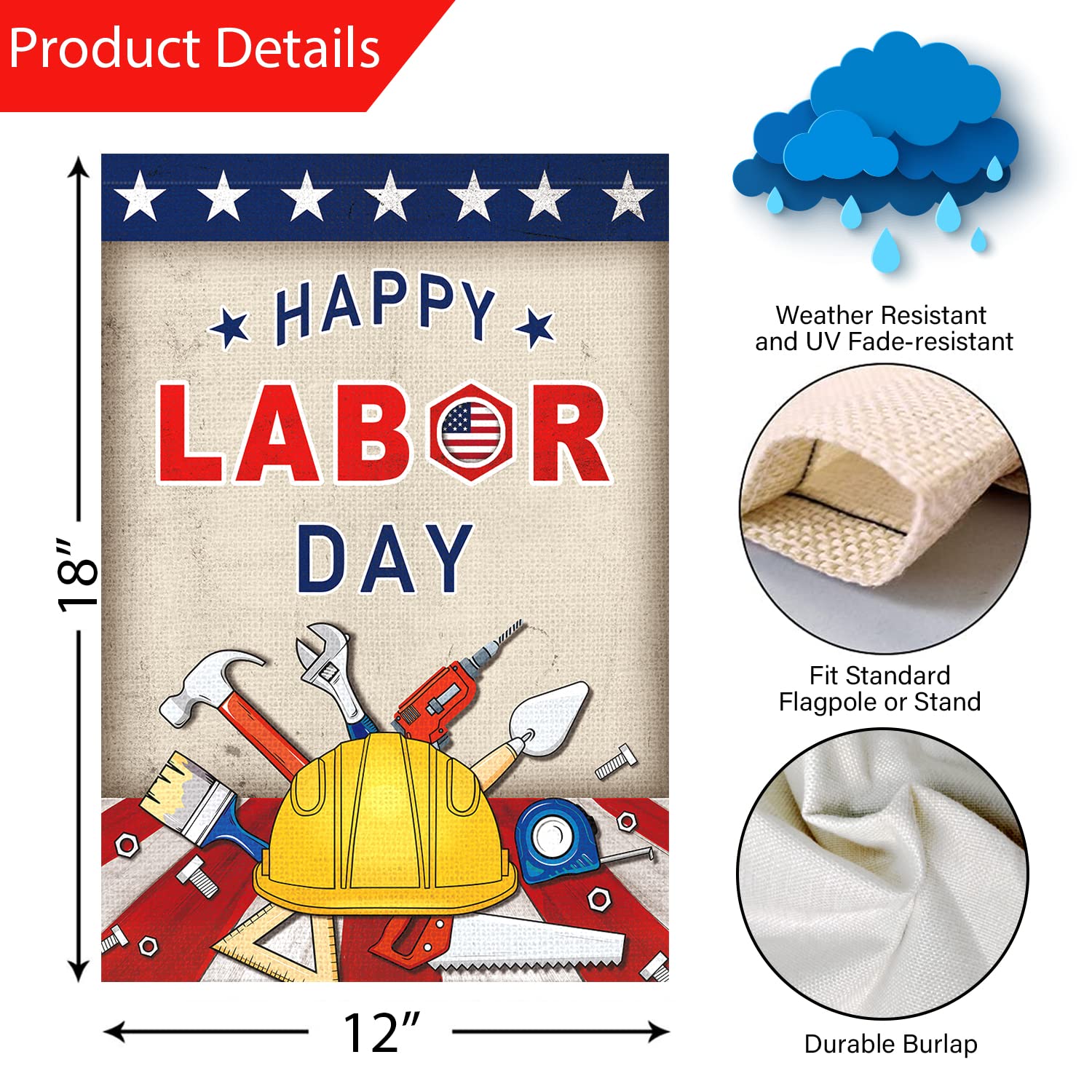 DLZDN Happy Labor Day Gartenflagge – 30,5x45,7 Cm, Doppelseitig Bedruckt, Aus Polyester, Für Garten & Hof