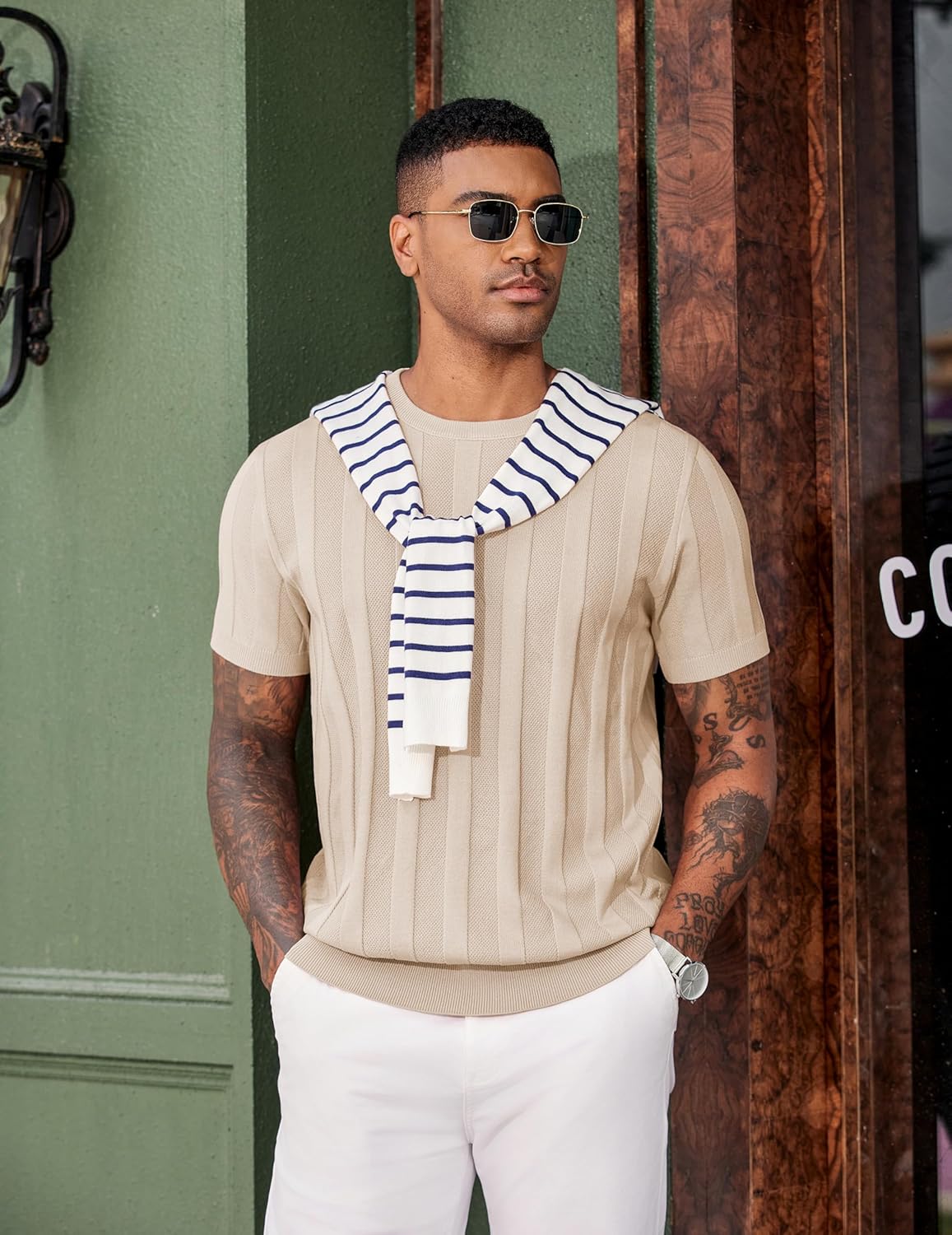 COOFANDY Mens T-Shirts Short Sleeve Knit Shirt Crew Neck Sweater Fashion Casual Textured Pullover Tees - Image 3