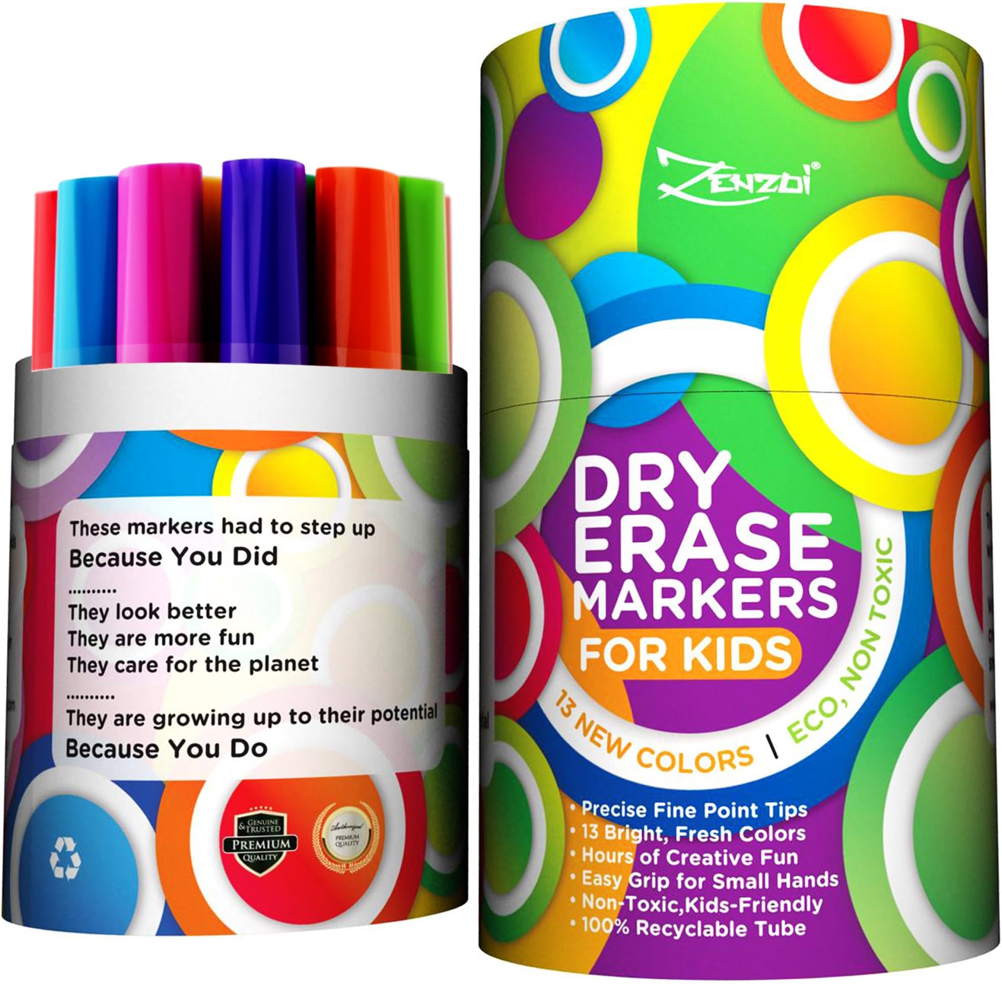 Dry Erase Markers for Kids Whiteboard Erasable Marker Pens Set Fine Tip Point - Eco Pen Pack with 13 Unique, Bright Colors For White Board Calendar Children School Supplies