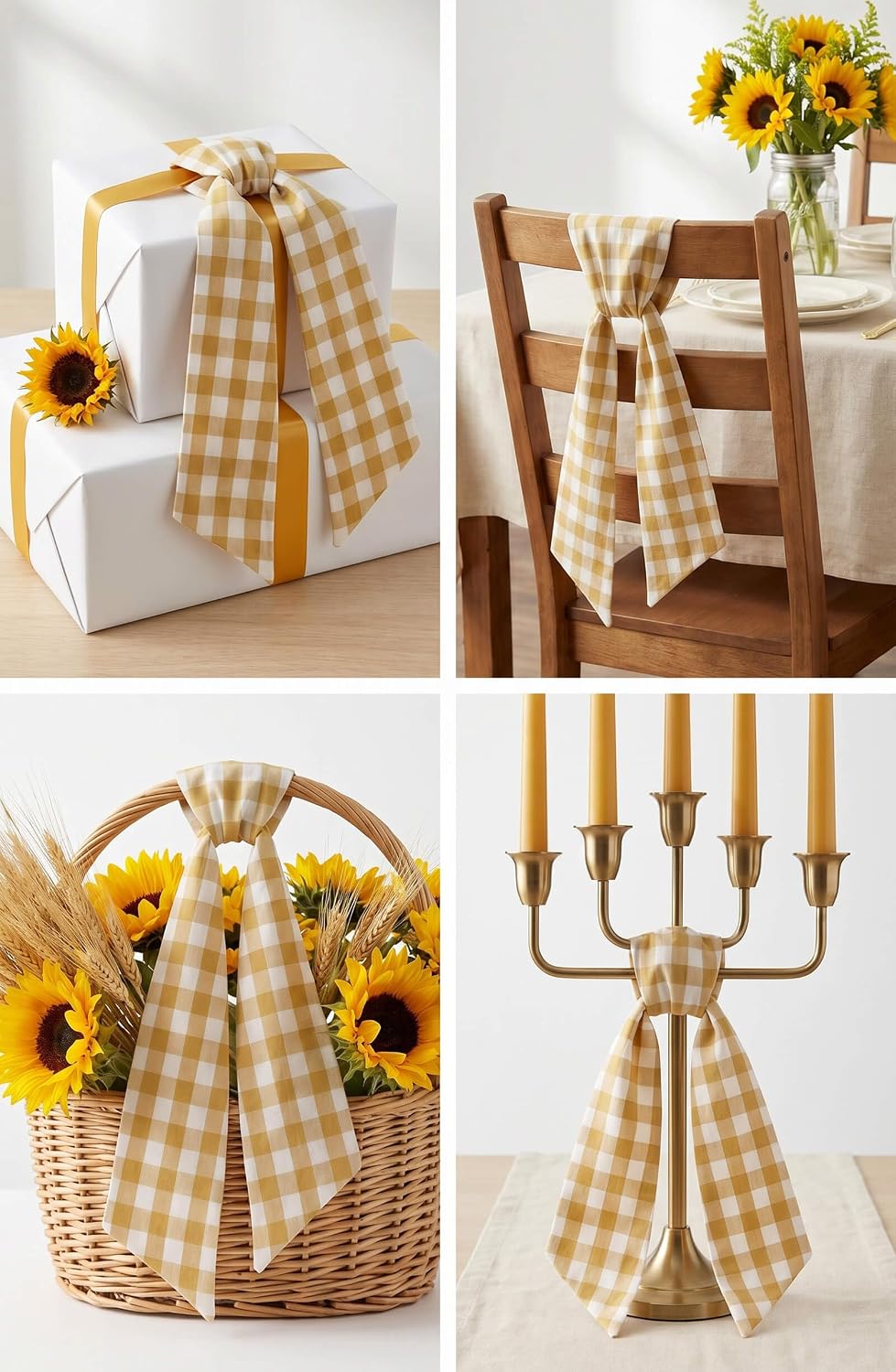 Khaki Wreath Sash 2 Pack for Front Door, Fall Neutral Year Round Gingham Buffalo Check Plaid Ribbon Bows, 5.12" x 54" Each Farmhouse Boho Decor