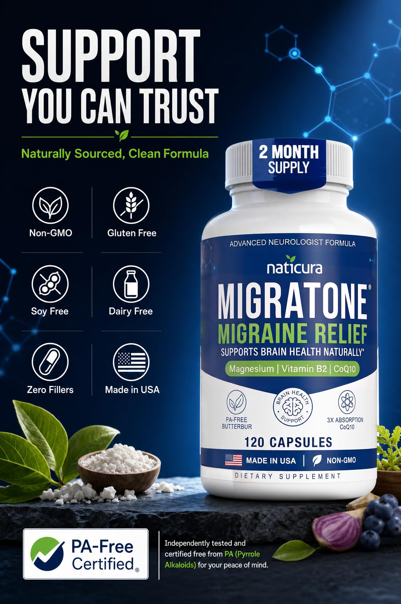 Naticura Migratone Migraine Relief with Magnesium Vitamin B2 Coq10 120 Caps — Amazon image 7