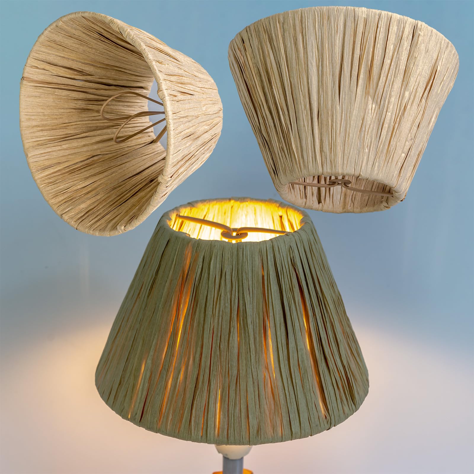 Mini Raffia Lampshade3sets,Mini barril pantalla de lámpara, cubierta de lámpara con clip