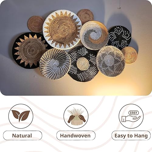 Miniatura 4 de Set of 10 Handcrafted Boho Wall Basket Decor, Wall Hanging Baskets, Decorative Plates for Wall, Handmade from Vietnam Unique Wicker Wall Art Decor