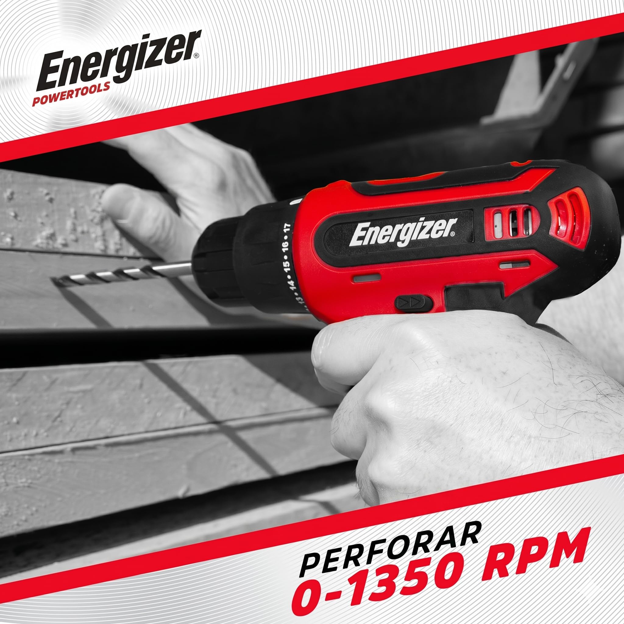 Destornillador inalámbrico Energizer de 12 V – Batería recargable integrada – 25 Nm – Mandril de 10 mm – Cable USB-A/USB-C de 1,5 m – Mango de agarre suave