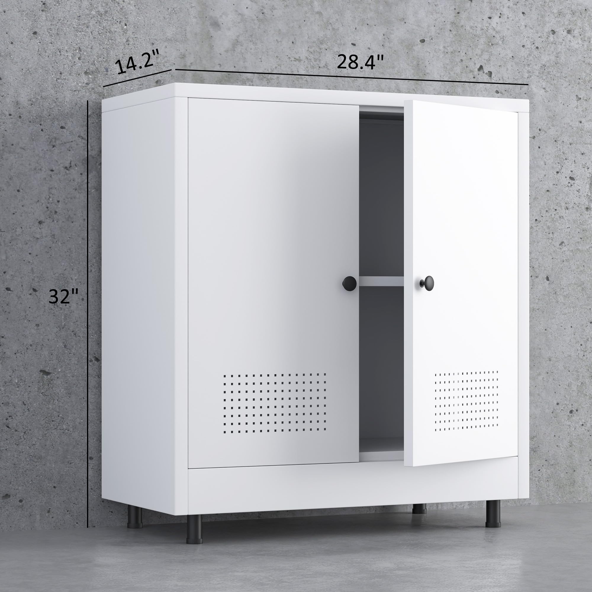 Armadietto in metallo con 2 ante e ripiano regolabile, credenza in acciaio per casa, ufficio, ingresso, soggiorno, dispensa e sala da pranzo (bianco)