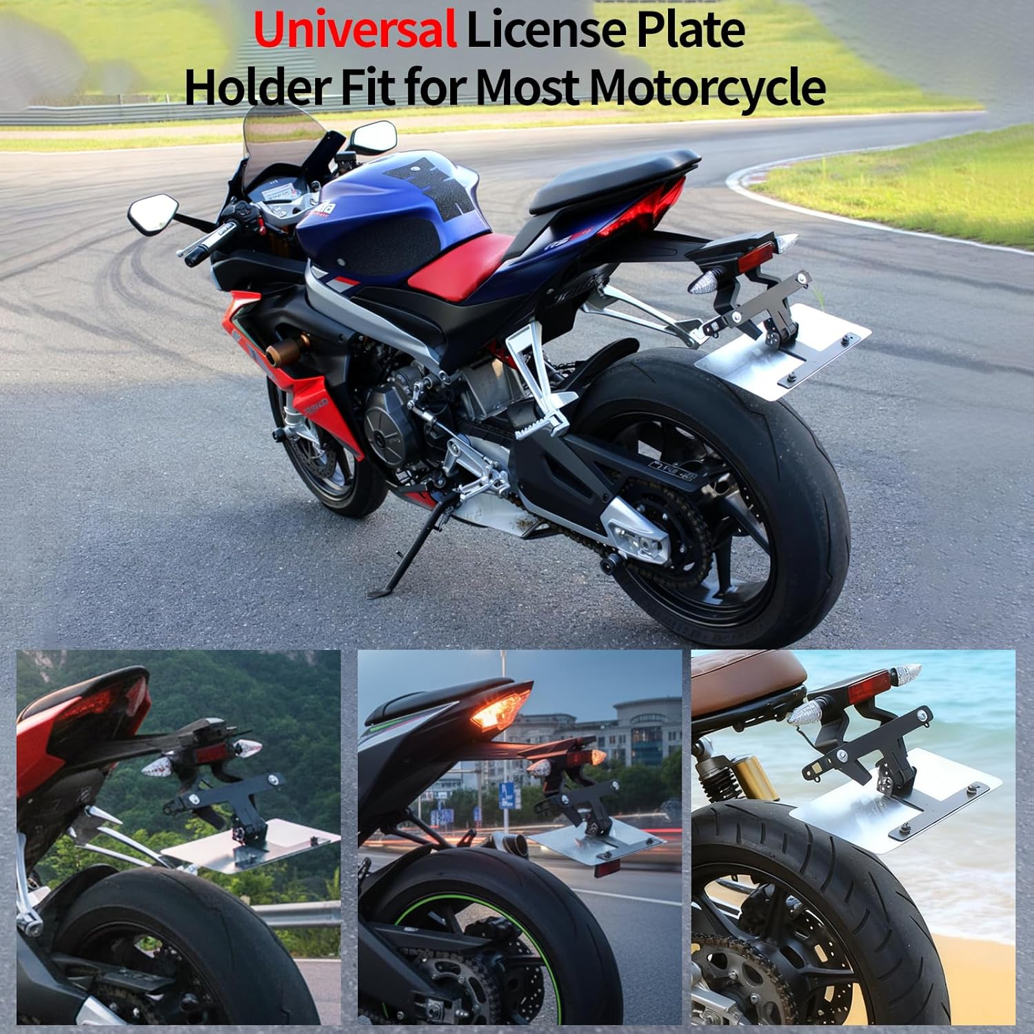 Adjustable Motorcycle License Plate Holder, One-click Rotation Motorcycle Fender Mount Bracket Eliminator Kit, Durable Aluminum Alloy Motorcycle Fold License Plate Flipper