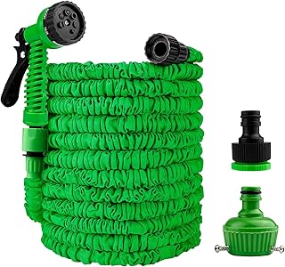 Garden Hose, Expandable 50FT 15M Flexible Anti-Leak Water Hose, Pipe Retractable with 8 Spray Functions, Extendable Garden Hose for Yard Watering Plants, Car Washing, Shower Pets, Green