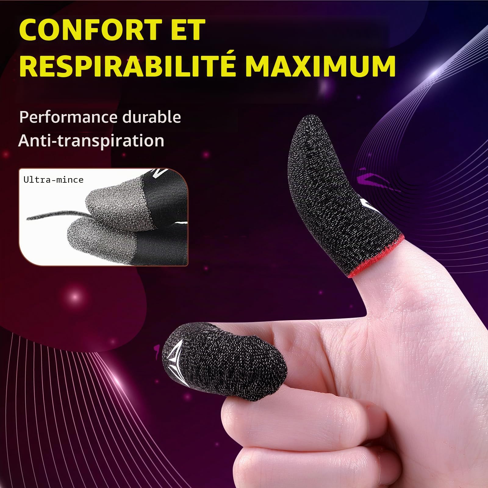 Sibba Lot de 4 manchons de doigt de jeu pour écran tactile - Manchons en fibres argentées - Pour jeu mobile - Manchons de pouce - Gants soyeux et anti-transpiration - Respirants - Protège-doigts