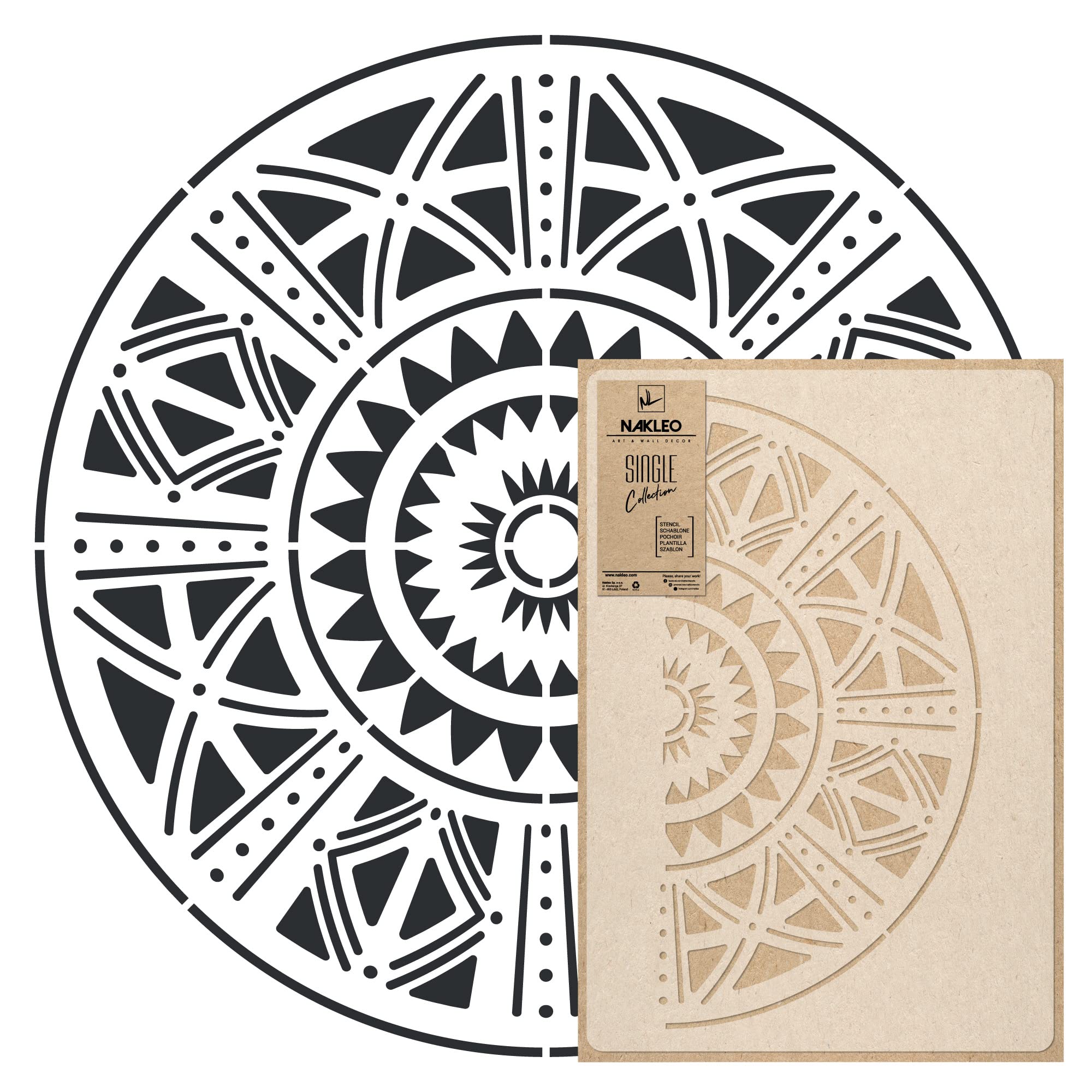 NAKLEO Mandala Large Painting Stencil Diameter 59 cm, African Ethnic Circle Mandala Geometric Ornament, Reusable Plastic Template DIY Art and Craft, Wall Floor Wood Fabric Furniture — image 1