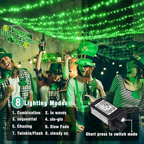 Miniatura 2 de Luces verdes de Navidad de 100 pies para exteriores, 300 luces LED para dormitorio, luces de árbol conectables, enchufables, 8 modos, luces de hadas