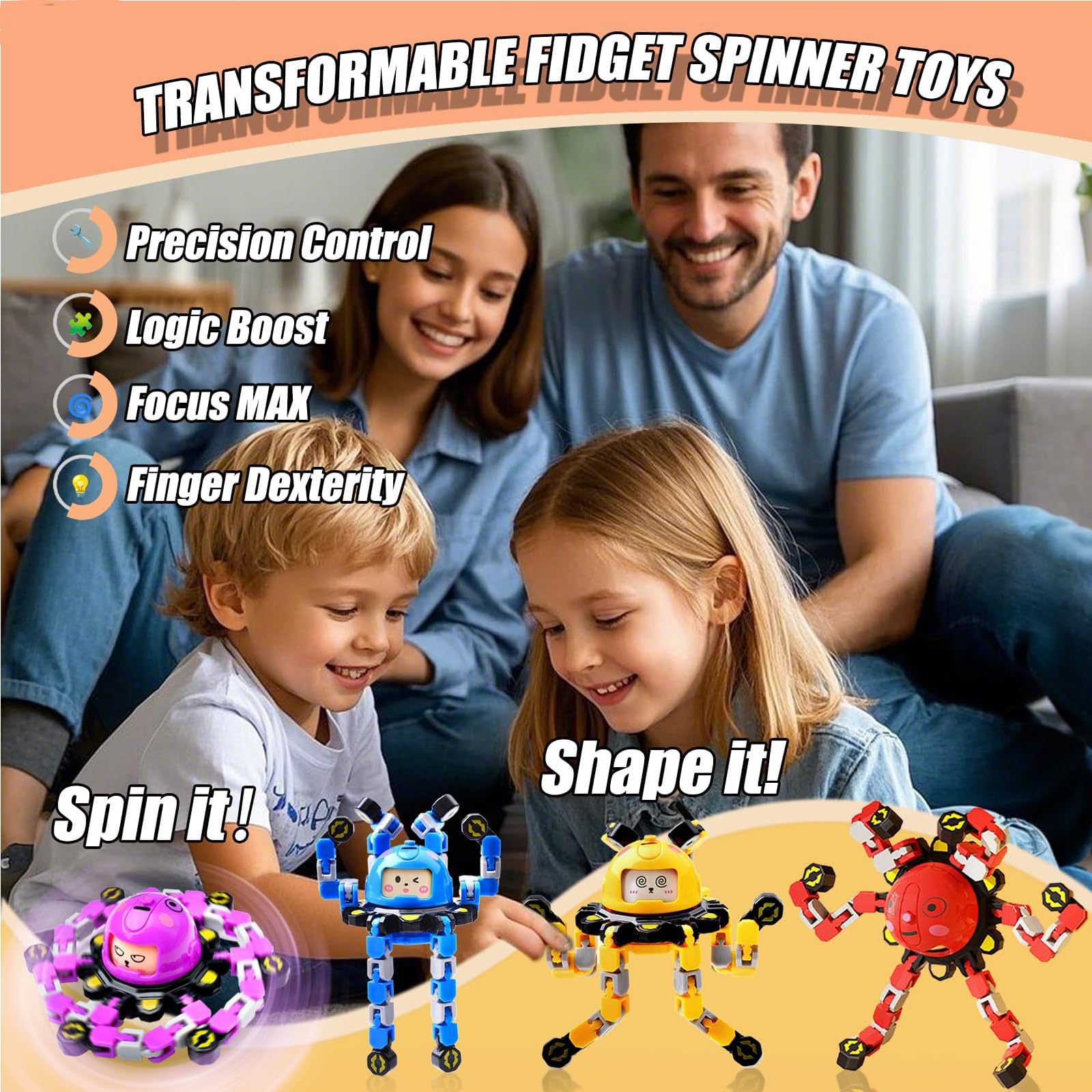 Goorder 4Pcs Transformable Fidget Toys for Kids and Adults Stress Relief Autism ADHD Stocking Stuffers Bulk Gifts Fidget Toy for Boys Girls Teens Adults Party Favors Travel Activities - Image 2