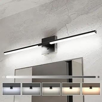Ensenior Modern Bathroom Vanity Light 32 inch, Built-in Dimmer, 18.5W Dimmable 5CCT Led Bath Lights, Black Bar Vanity Light for Bathroom Mirror Cabinets Bedroom-FCC Certificated