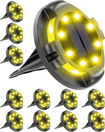Biling Luces solares para el suelo, luz lateral, paquete de 12 luces solares brillantes para exteriores, luces de pasarela, luces solares