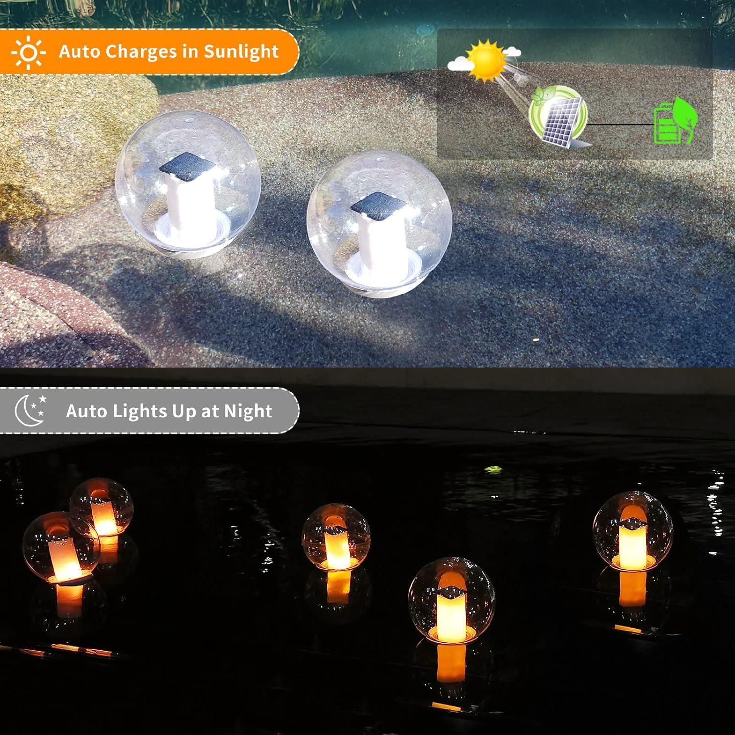 Solar Floating Pool Light, Solar Flame Light, Outdoor Waterproof Glowing Orb for Pool, Spa, Garden, Bedroom Night Decoration 1 Piece.